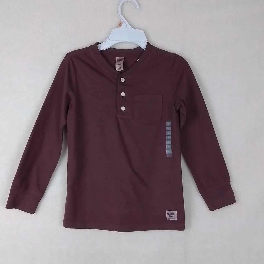 OshKosh Long‎ Sleeve Cotton Henley Tee Boys Size 6 in Burgundy